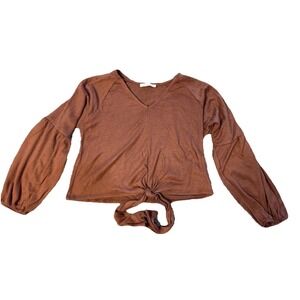 Final Touch Women Burnt Orange Pullover Sweater with front tie M Fall Crop Style